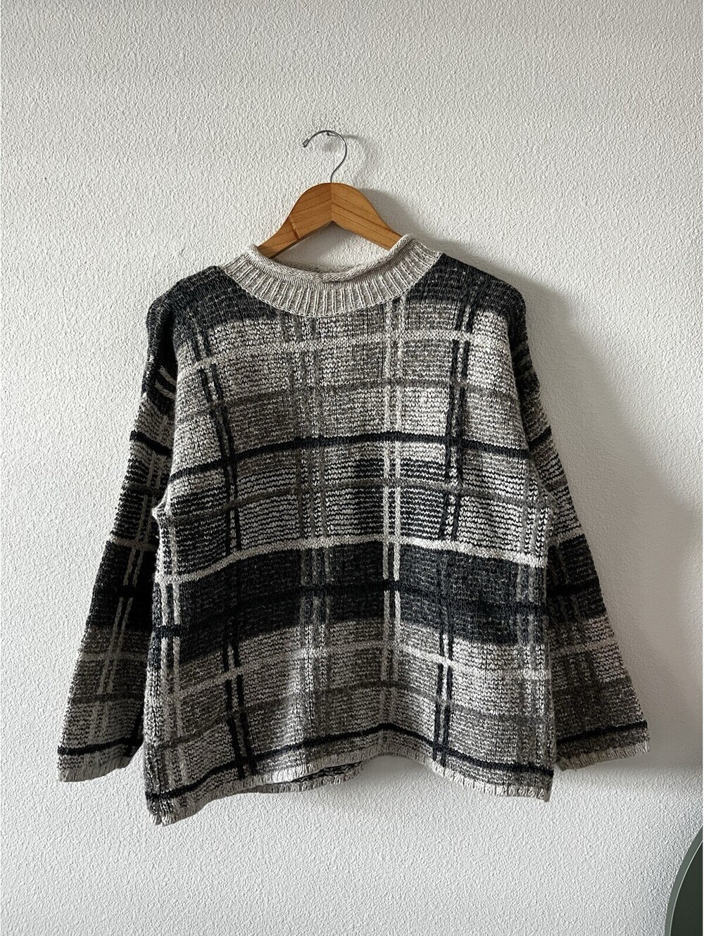 Vintage Structure Plaid Wool Blend Knit Sweater L⁠